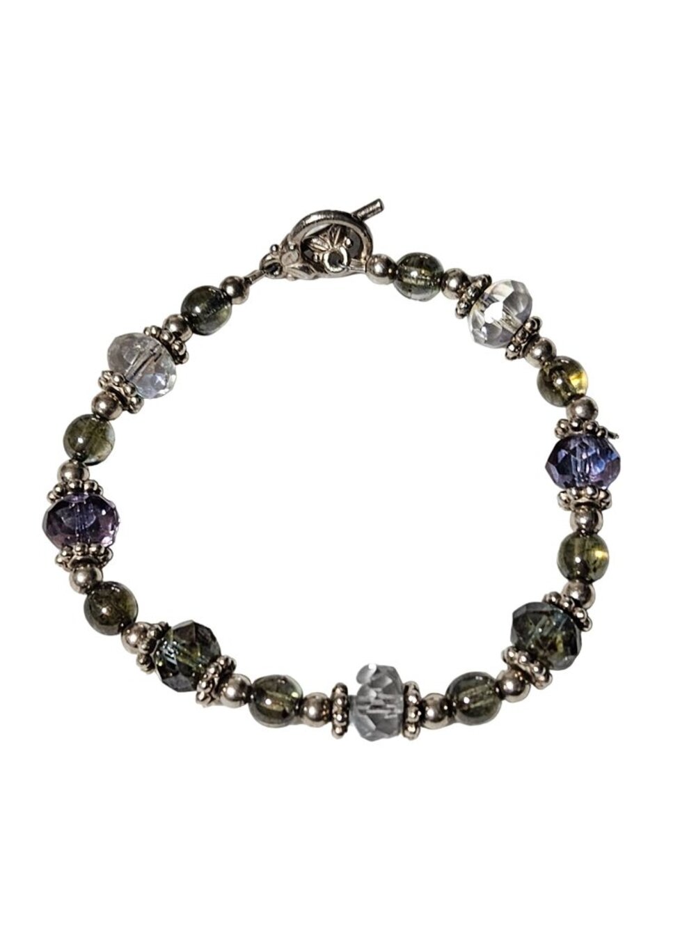Y2K Beaded Bracelet Purple Green Clear Faceted Beads Boho Fairycore Cottagecore